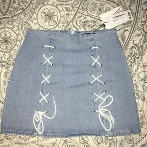 Boohoo Laura Lace Up Micro Mini Denim